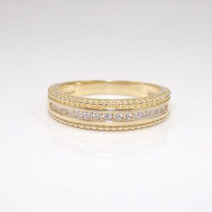14K Yellow Gold Diamonique DQ CZ Wedding Band Ring Size 9